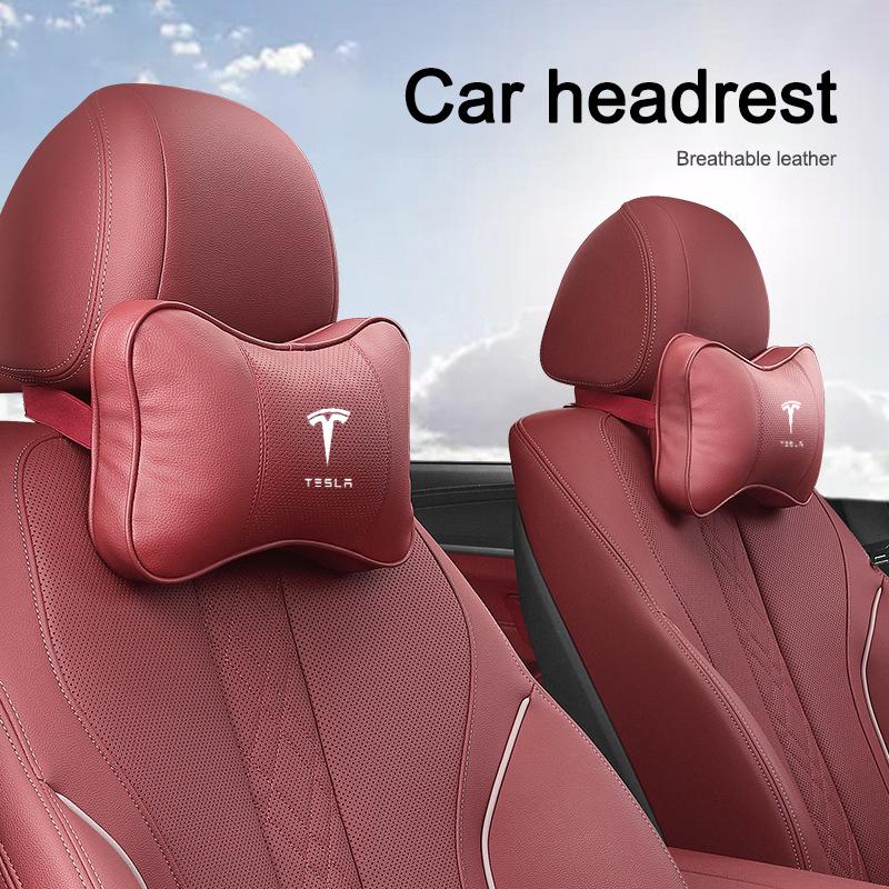 New PU Leather Car Interior Seat Headrest Neck Protection Pillow For Tesla Model 3 Model S X Model Y Roadster SpaceX Accessories