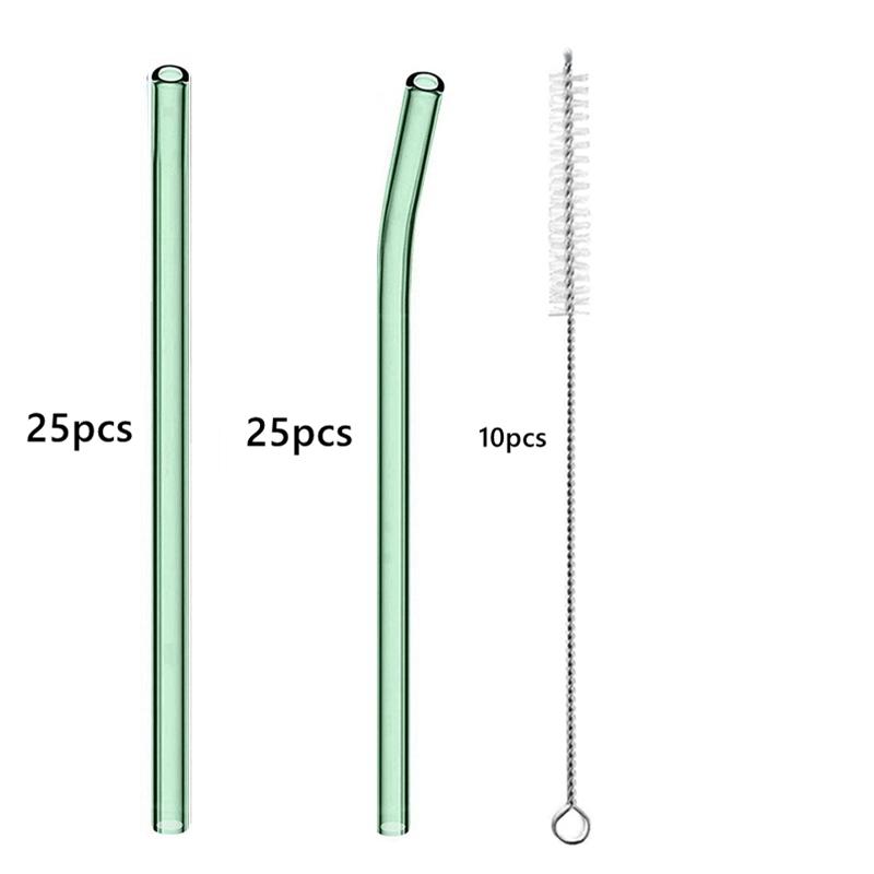 50PCS 20cm Reusable Straws Glass Drinking Straws Multi-color Eco-Friendly Straws for Cocktail Smoothies Bar Accessory Barware