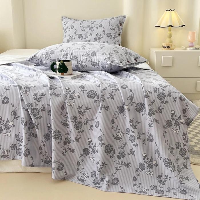 2025 new raw cotton old coarse cloth bed sheet single piece summer button pillowcase quilt sheet skin-friendly three-piece set