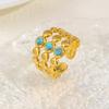 Trendy Geometric Turquoise Opening Ring for Women, Stainless Steel Oval Rings,Fashion Jewelry Mother's Day Gift