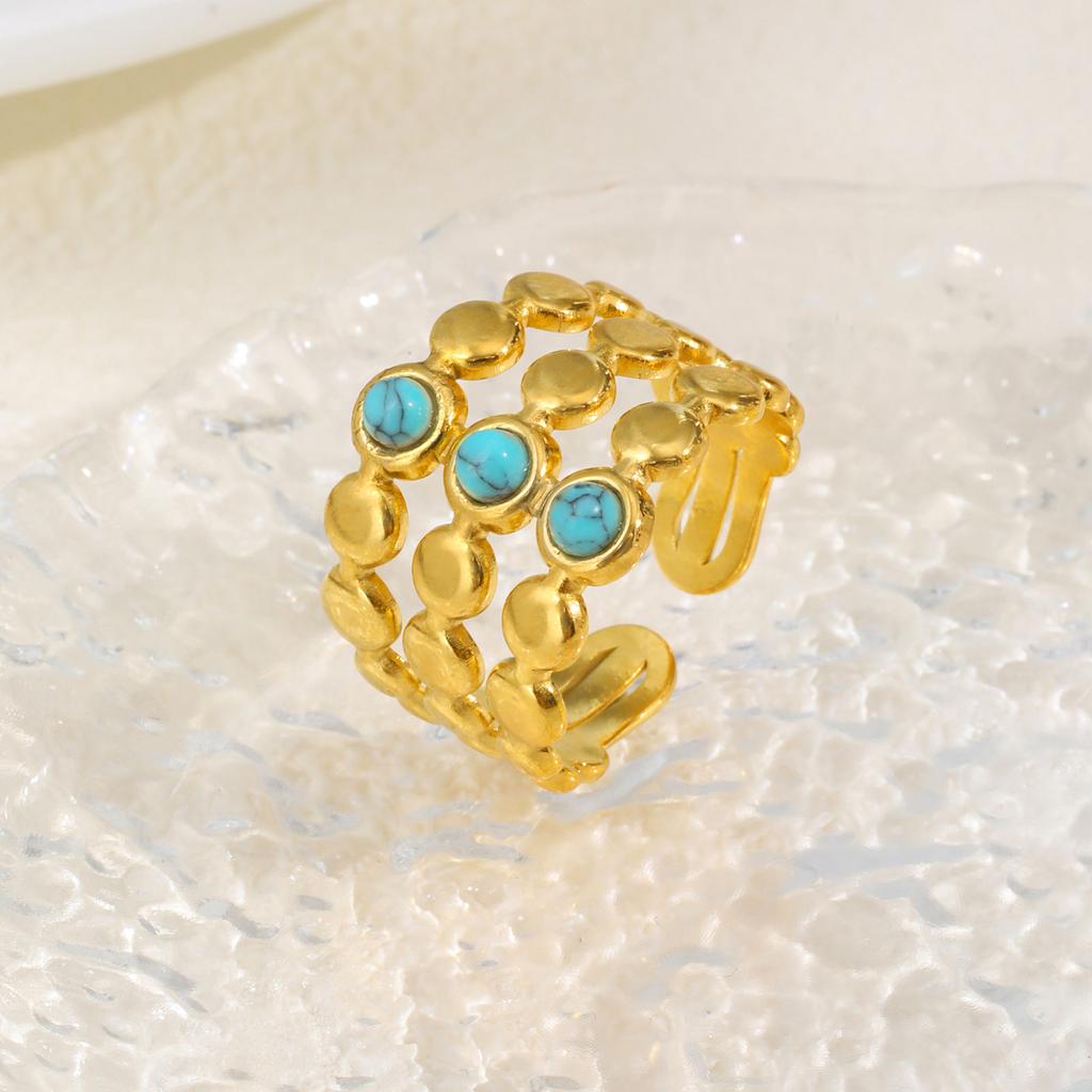 Trendy Geometric Turquoise Opening Ring for Women, Stainless Steel Oval Rings,Fashion Jewelry Mother's Day Gift