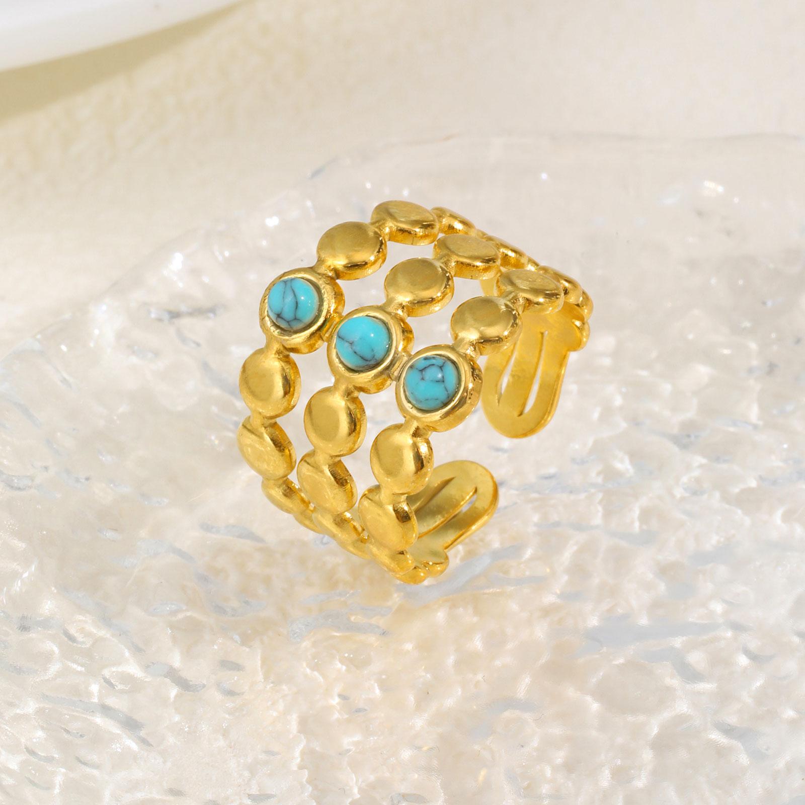 

Trendy Geometric Turquoise Opening Ring for Women, Stainless Steel Oval Rings,Fashion Jewelry Mother s Day Gift