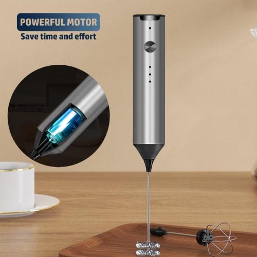Handheld Milk Frother, Type-C Rechargeable Electric Coffee Frother Mixer, 3-Speed ??Mini Milk Foamer Drink Mixer with 2 Frothers for Coffee, Matcha, F