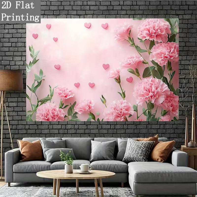 2D Light Pink Floral Backdrop with Hearts for Baby Shower Mother's Day Photoshoot