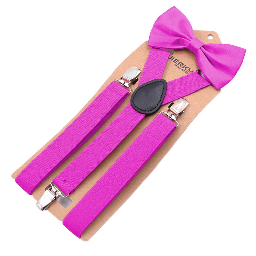 Unisex Bow Tie & Suspenders Set, 3 Clips Adjustable Elastic Braces for Casual & Formal Occasions