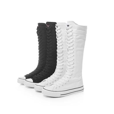 Scarpe Estive da Donna High Top Stivali Al Ginocchio Zip Laterale Scarpe Basse Vulcanizzate Lacci Comode Scarpe da Ginnastica con Plateau Donna