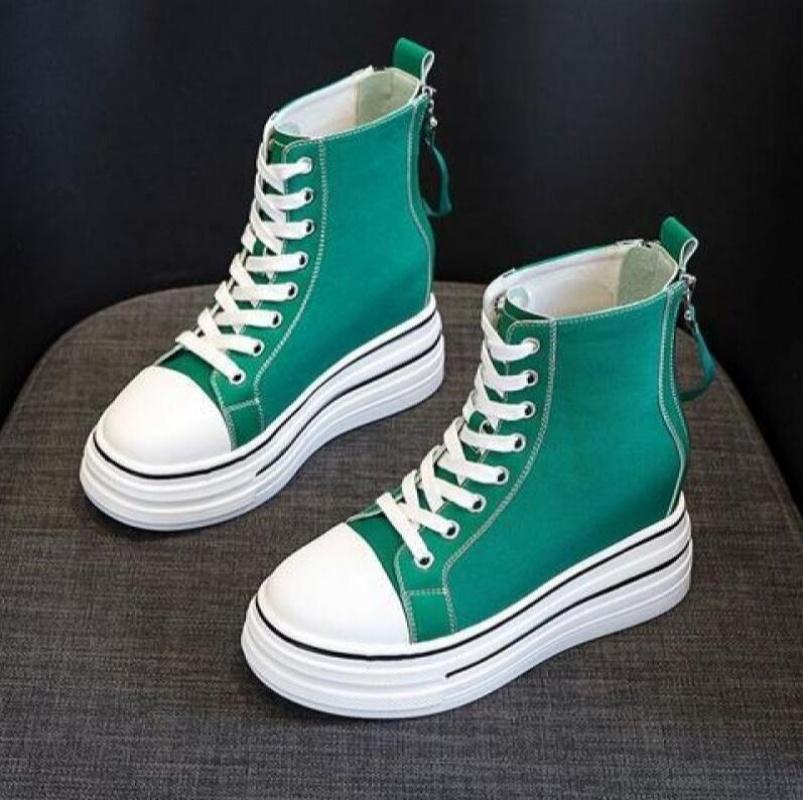 Women'S Thick Soled Sneakers New Slope Heel 8Cm Height Increase Women'S Zipper Breathable Casual High Top Canvas Shoes