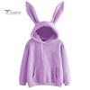 Winter Hooded Sweatshirt Women Fall Hoodie Bunny Ear Decor Solid Color Loose Long Sleeve Cold Weather Elastic Cuff Drawstring Soft Warm Casual