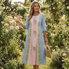 Comfortable Breathable Polyester Dresses Long Sleeve Floral Dress Women Cottagecore Waist Cinching Casual Autumn with Sleeves Midi Dress for Vacation