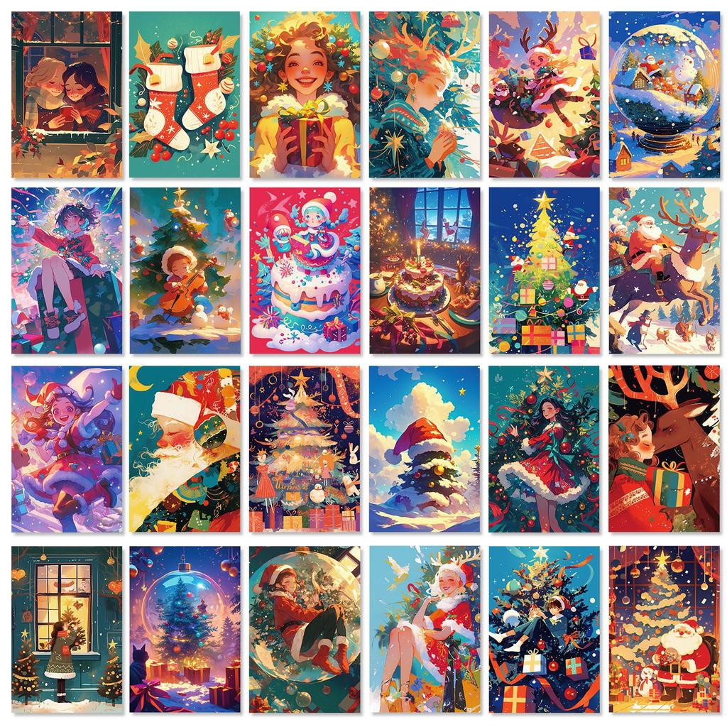 50 Christmas Tree Snowman Healing Theme Wall Cards Christmas Hats Warm Picture Decoration Bedroom Wall Greeting Cards