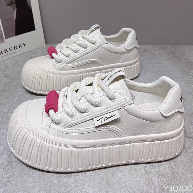 Women's Spring New Big Head Bread Shoes Versatile Thick Bottom Height Increasing Student White Shoes Sports Leisure Board Shoes