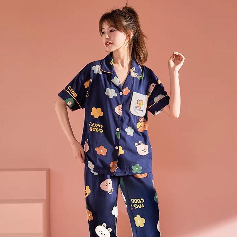 Pajamas women's summer short sleeves trousers cute cartoon girl Internet celebrities ins loungewear suit