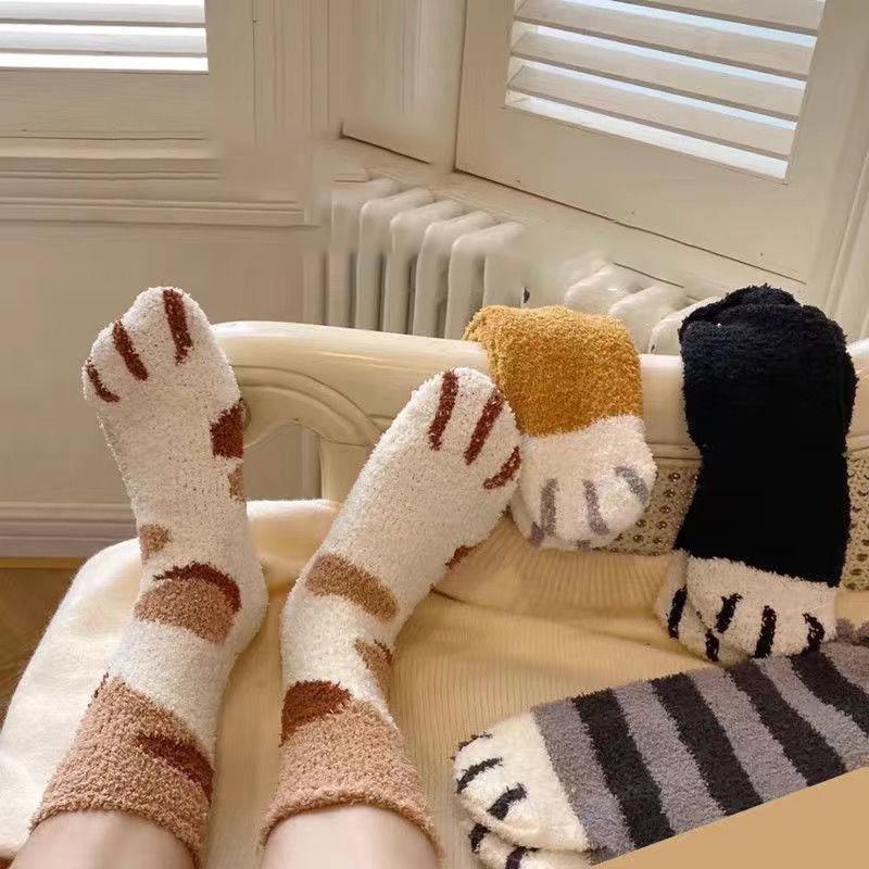 Winter Lamm Kawaii Cartoon Socken für Damen Niedliches 3D Hunde Katzen Pfotenmuster Fleece Warm Verdicken Lustige Plüschsocken Zuhause Boden Schlafen