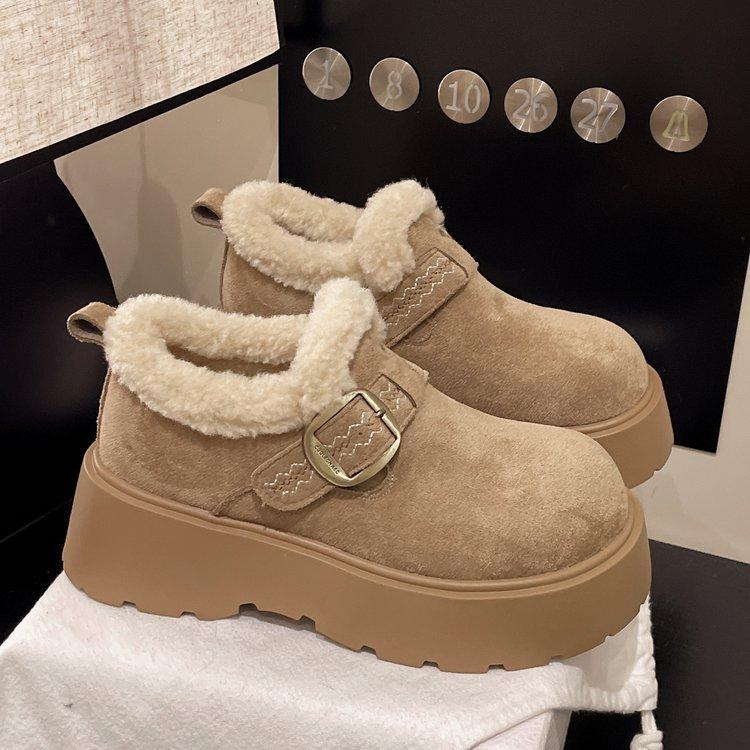 Retro wind cold-proof thick-soled cotton shoes women's new winter velvet thickened super soft Birkenstocks