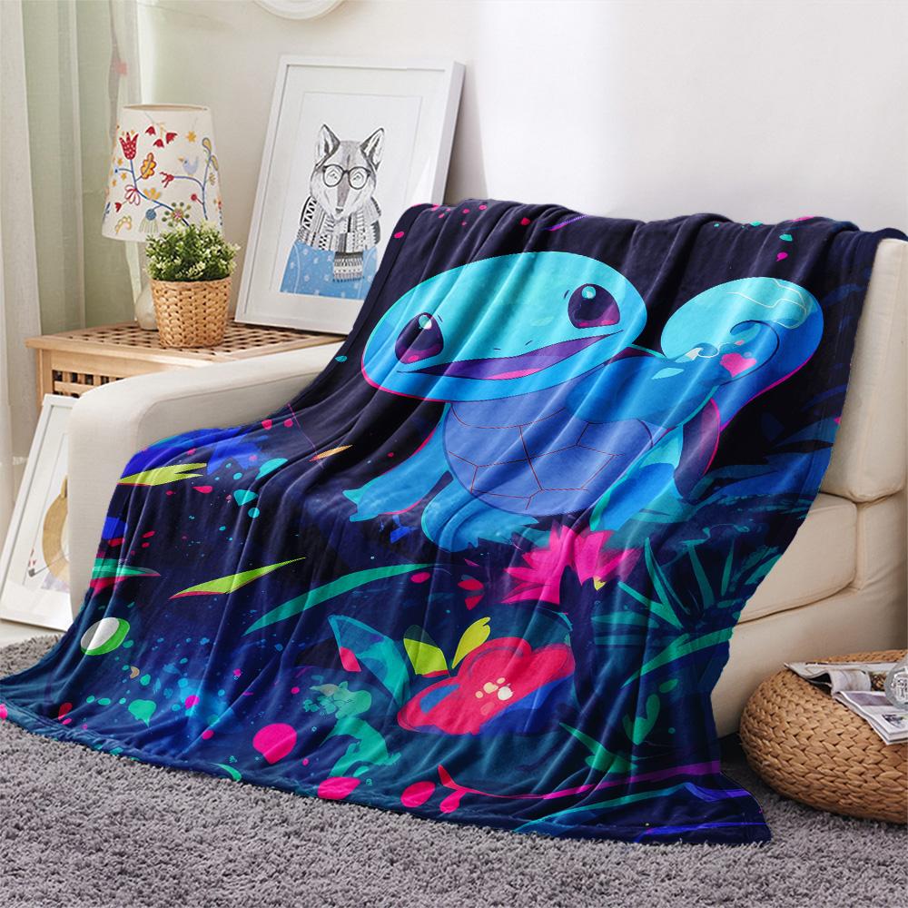 Squirtle Print Flannel Blanket, High quality Comfortable for All Seasons, Home Decor, Warmth and Comfort