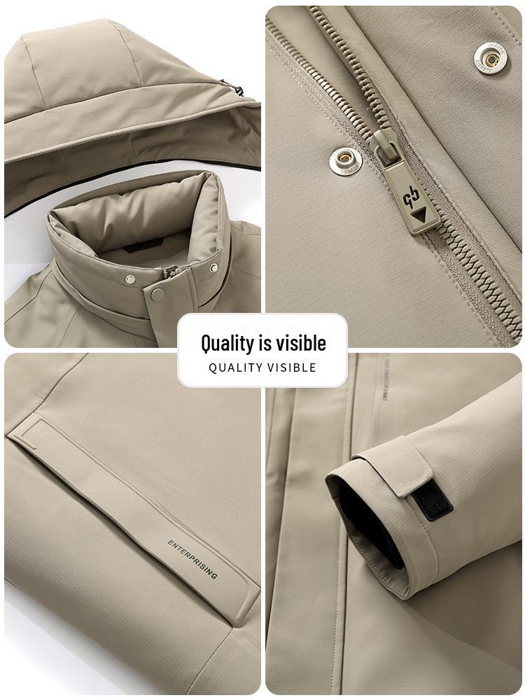 90% White Goose Down Men's Winter Jacket with Detachable Liner - Business Casual, Thickened, Middle-Aged Style