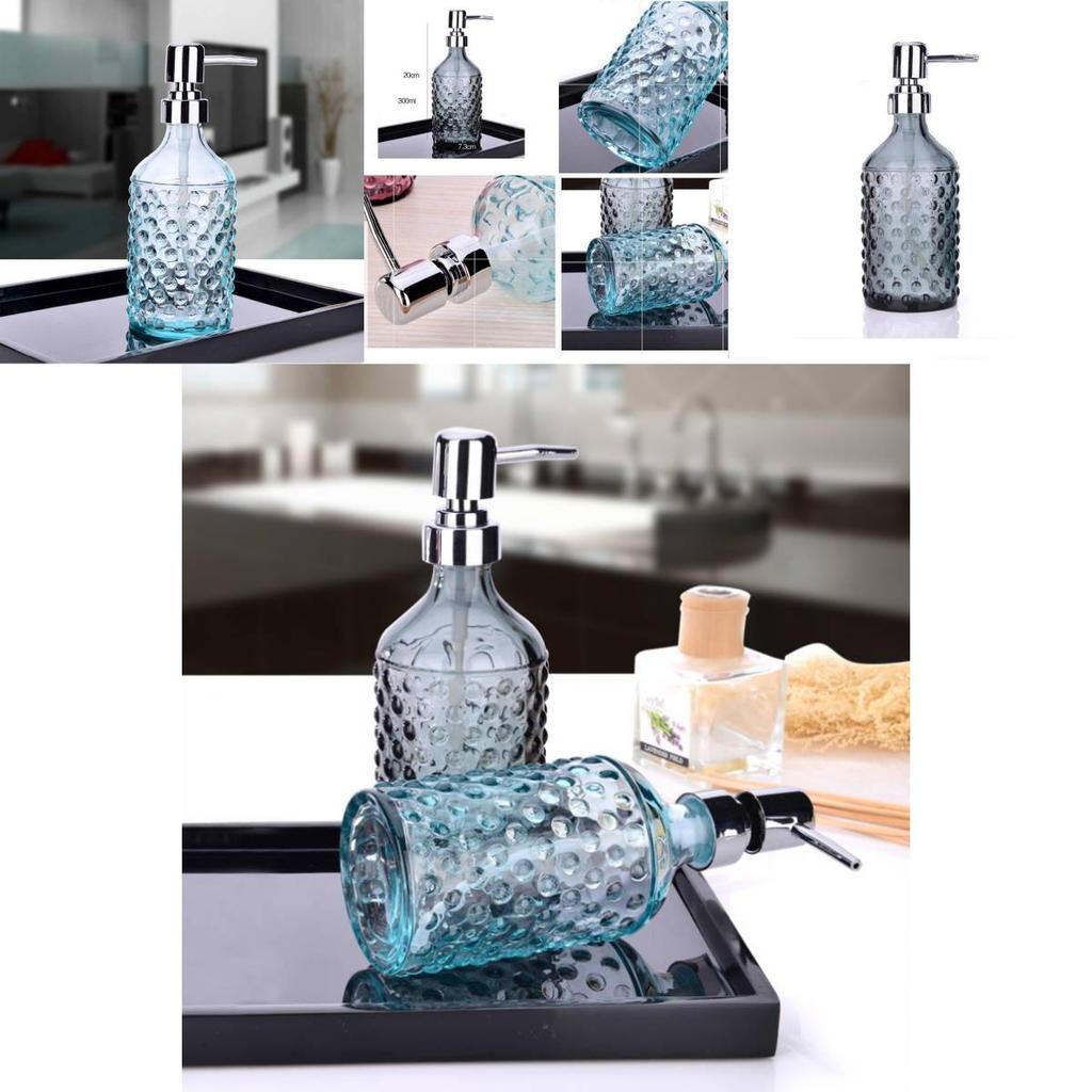 Glass Dispenser Bottle 400ml With Colorful Embossed Floral Pattern For Home Bathroom Use