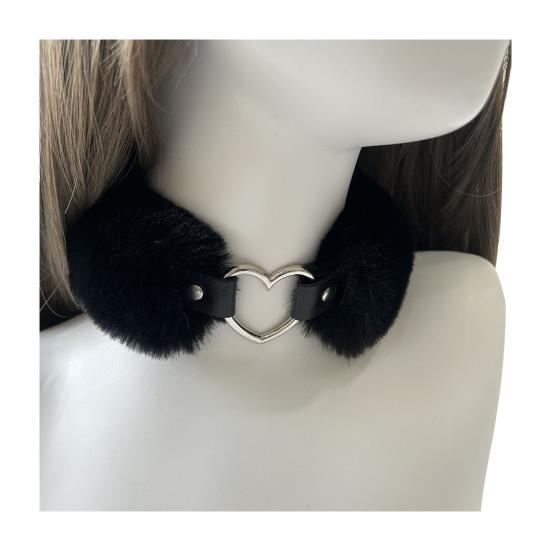 Fluffy Choker Collar Detachable Fuzzy Necklace Alloy Heart Faux Fur Choker Necklace for Women Men Daily Wear Date Parties
