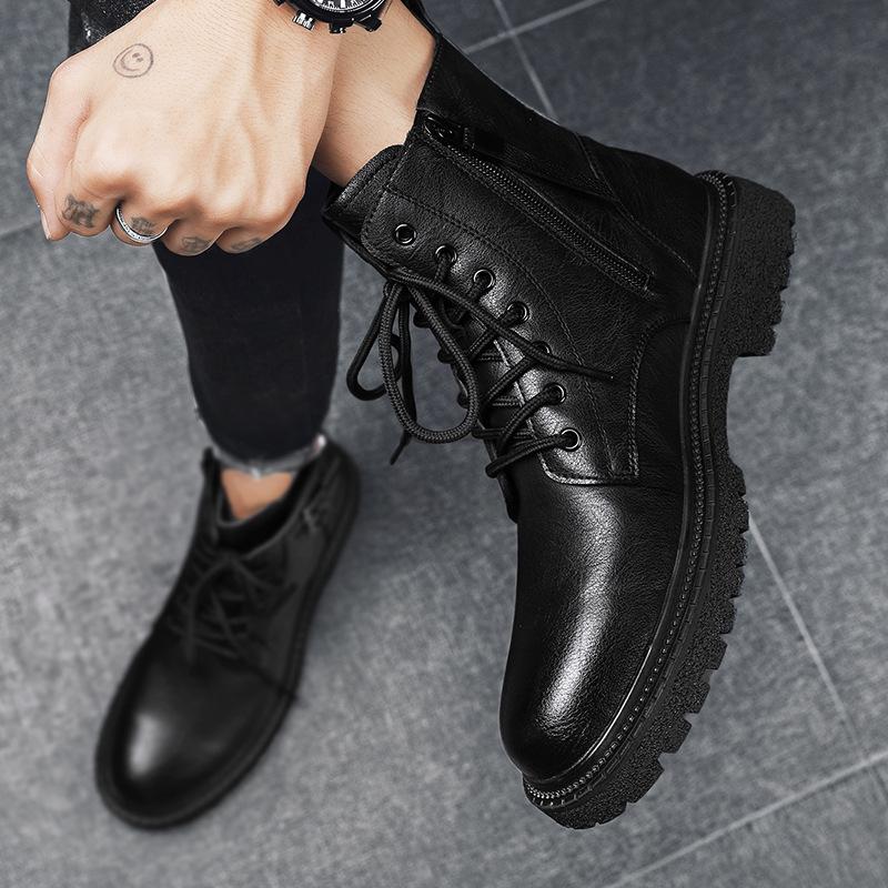 Martin Boots Men's Winter Explosion Velvet Warm Leather Boots Men's High-top Thick-soled Heightening Large-size Handsome Locomotive Boots