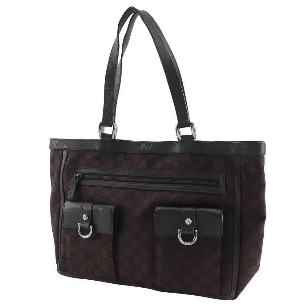 Gucci Abbey Line Tote Bag 268639 Outlet GG Brown Nylon Canvas Women Used