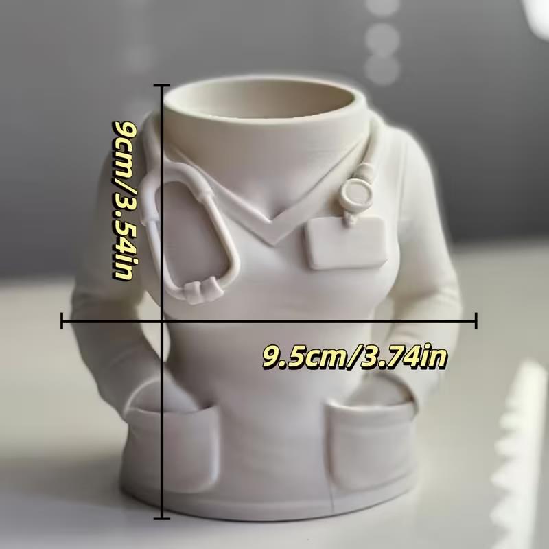 1pcs Nurse Shaped Pen Holder – White Coat Design, PLA Desktop Decoration, Medical Student & Worker Gift