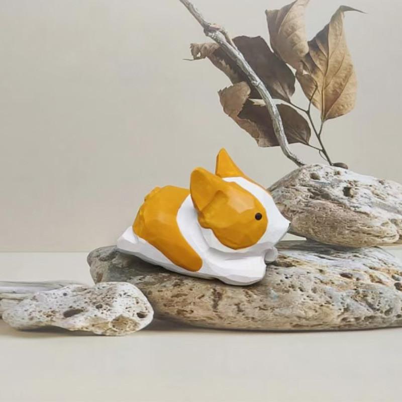 Wooden Cat And Corgi Handcrafted Figurine With Carving Art For Gift Giving And Home Decor