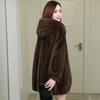 Women's Imitation Mink Fleece Fur Coat Hooded Mid-length Thick Mink Coat Loose