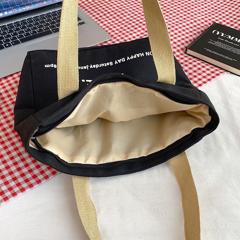New Alphabet Canvas Shoulder Bag Women's Literary Handbag Student Versatile School Shopping Tuition Large Capacity School Bag
