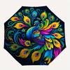 Peacock, Artwork Automatic Folding Umbrella  8 Ribs, Durable Iron Frame, Bright Color Pattern Compact Travel Umbrella, Suitable for Outdoor,