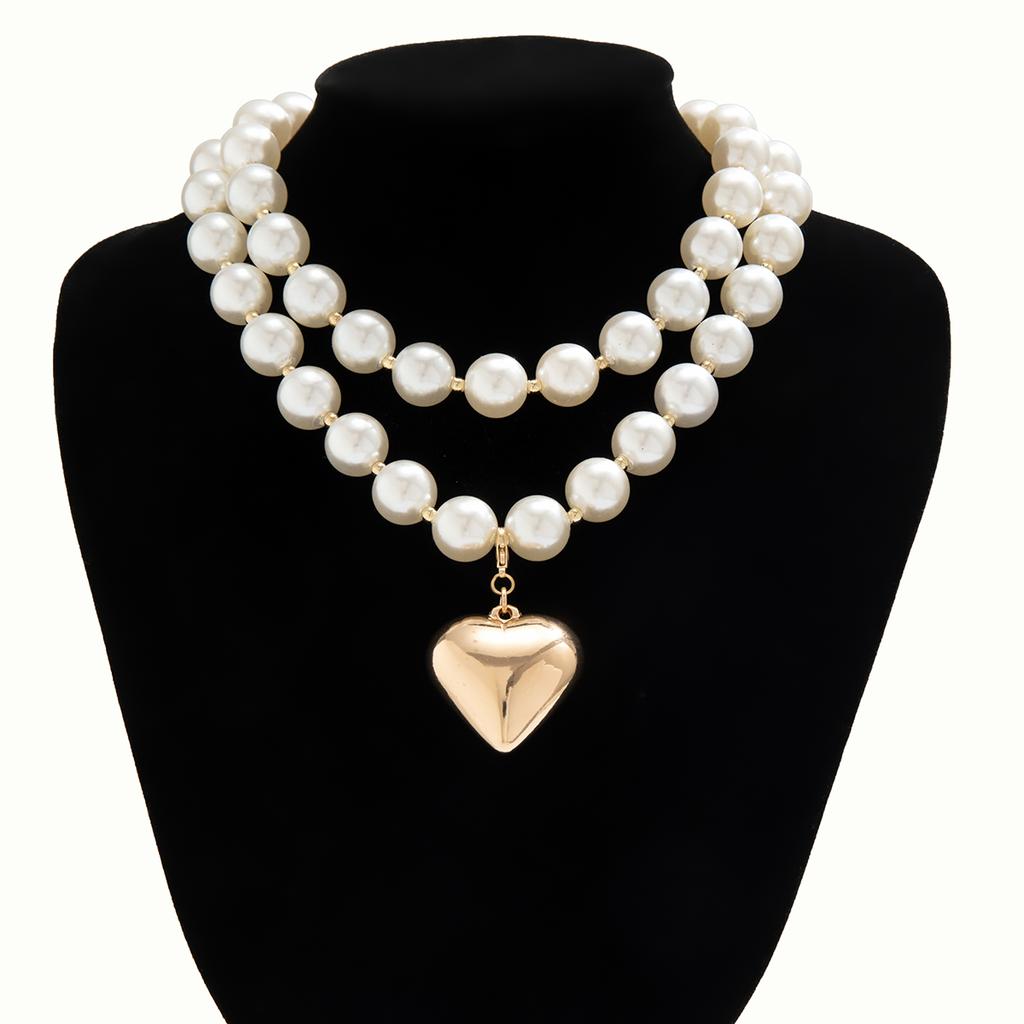IngeSight.Z 2 szt./zestaw Przesadzony Metalowy Duży Wisiorek Serce Brzoskwiniowe CCB Naszyjnik dla Kobiet Retro Imitacja Perły Naszyjnik Choker