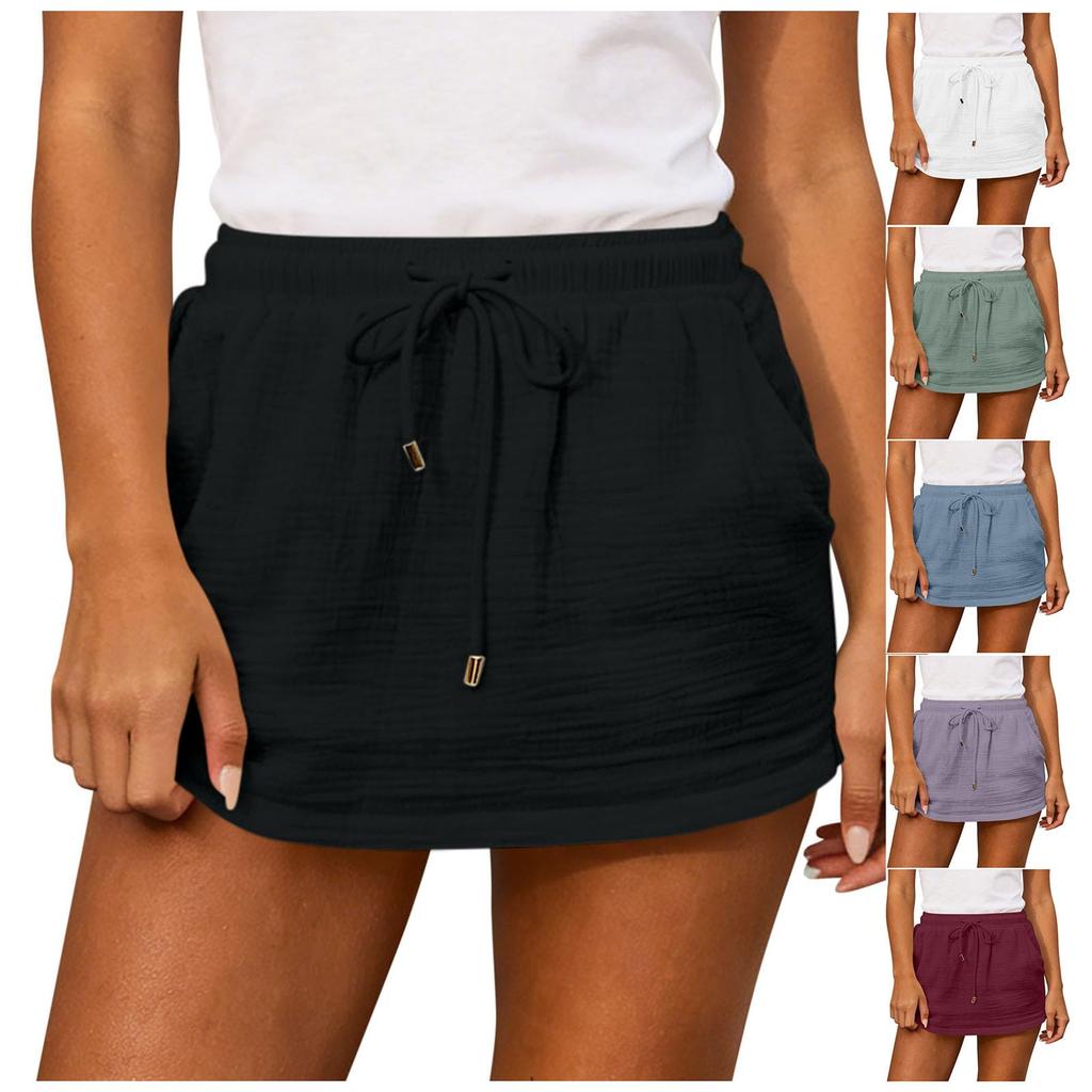 Cute Women's Chiffon Skirt Casual Summer Beach Drawstring Skirt-Pants