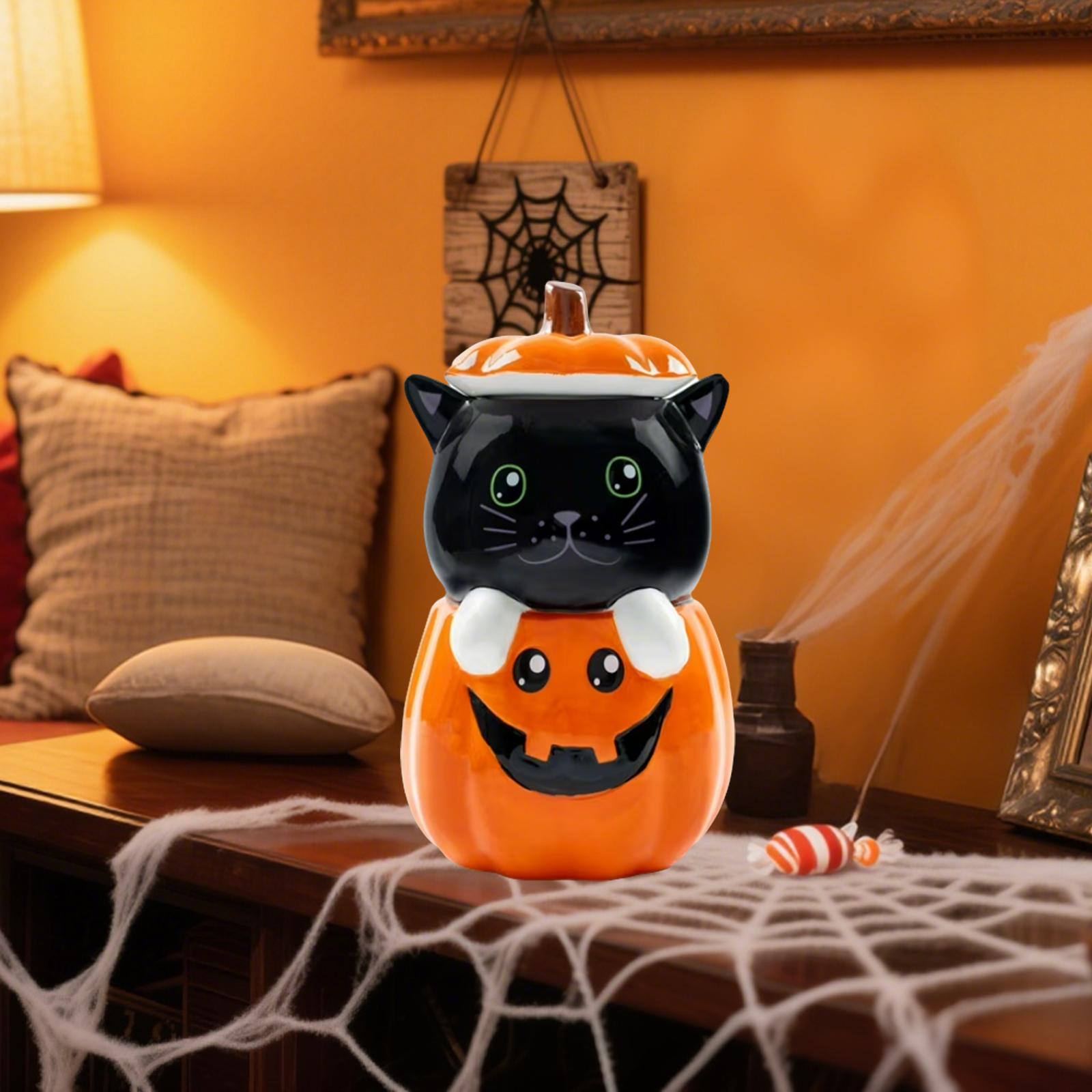 

Retro Halloween, Halloween Ceramic 7x5.53 Inch Halloween And Candy Jar With Sealed Lid: Perfect For Kitchen Jars, Pet Snack Containers, And Decor One Size
