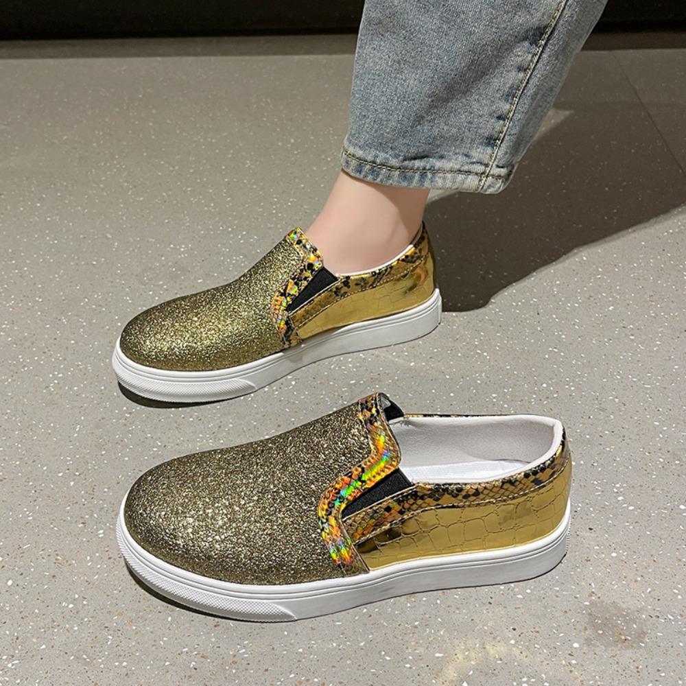 Sequin Flat Shoes Women's Sports Shoes Round Toe Shallow Mouth Sleeve Vulcanized Single Shoes Zapatos De Mujer Size 36-43