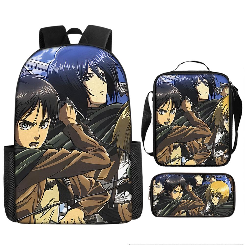 Attack Giant School Bag Anime Men's and Women's Backpacks Student Large Capacity Outdoor Leisure Travel Bag Three-piece Set