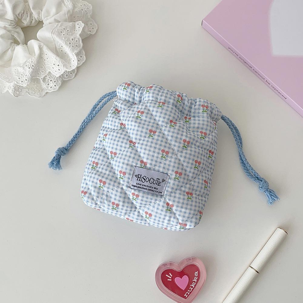 Portable Cherry Drawstring Pouch Multi-purpose Large Capacity Makeup Lipstick Storage Bag Cosmetic Bag