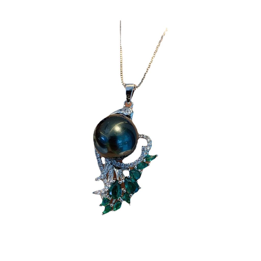 Cross Border Green Treasure Deep Yellow Shell Pearl Pendant Micro Inlaid Simulation Socialite Set Necklace Women