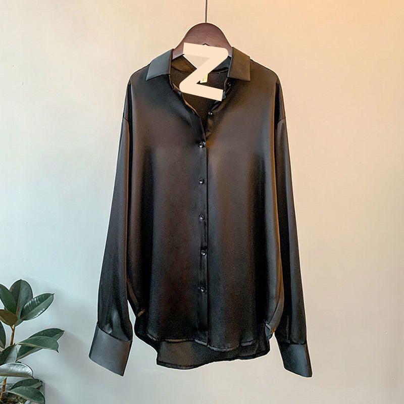 

2024 Women s Versatile Retro Hong Kong Style Satin Shirt with Long Sleeves XXL