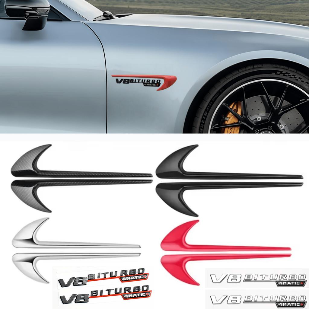 2 szt. 3D ABS V8 Biturbo 4matic Logo Litery Samochód Błotnik Boczny Emblemat Odznaka Naklejka Nawiew Samochodowy Ozdoba Błotnika Naklejka