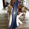 Women Plus Size V Neck Short Sleeve Printed White Straight Maxi Dress