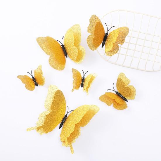 6 stk 3D Glitter Sommerfugl Vægdekoration Dobbeltlag Vinge Sommerfugl Vægkunst Klistermærker Selvklæbende Genanvendelige Vægklistermærker til Børneværelse Soveværelse Stue