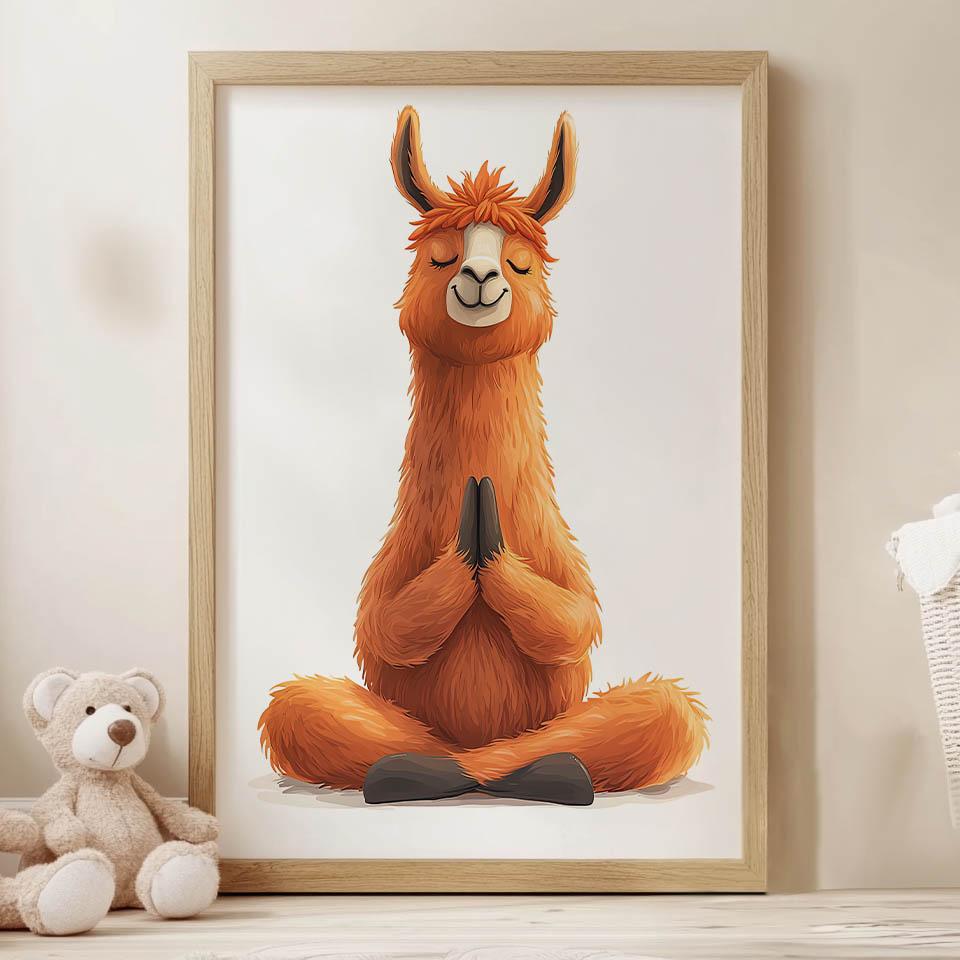 Plakat Medytująca Lama Plakat Medytująca Lama, 50X70 Cm, Rama Aluminiowa Złota, Papier Matowy 230 Gsm