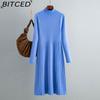 BITCED Women's Autumn Winter Plain Knitted Turtleneck Long Sleeve High Waist Sweater Dress
