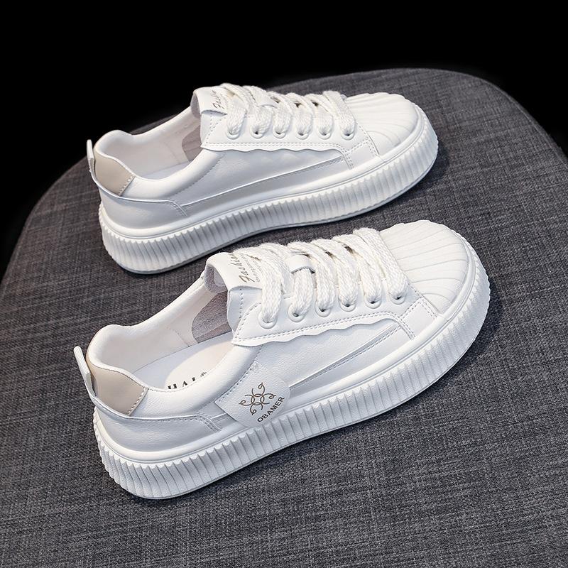 

Туфли Shell Head Board, кожаные туфли на платформе, белые туфли, женская обувь, весна и лето, новые дышащие туфли-одиночки, повседневная спортивная обувь 40