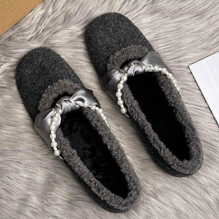 Feenperlen flauschige Schuhe Herbst und Winter neue Bommelmütze Samt Baumwollschuhe