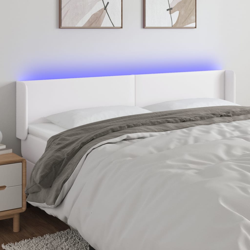 Vidaxl Zagłówek Do Łóżka Z Led, Biały, 163X16X78/88 Cm, Sztuczna Skóra