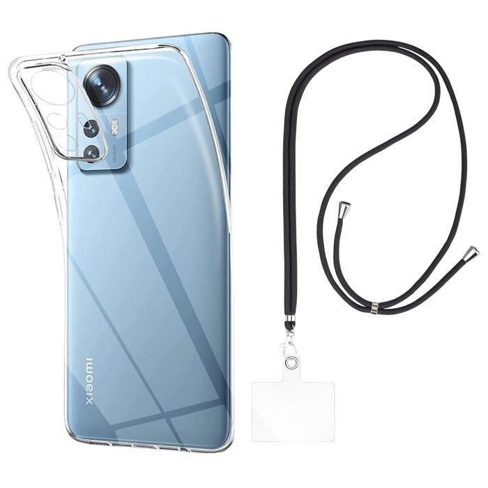 Coque et tour de cou pour Xiaomi 12 LITE - TPU Souple Transparent Cordon Noir réglable Phonillico®