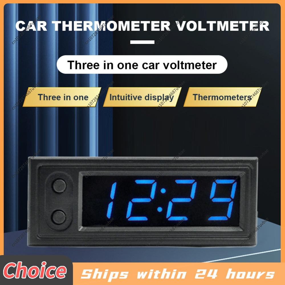3 in 1 Car Temperature Clock LED Display Temperature Voltage Detector Luminous Electric Voltage Meter 12V Automobile Accessories