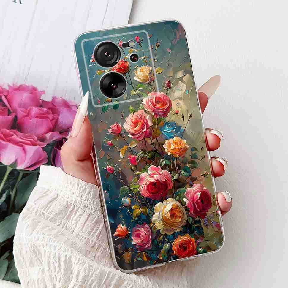 For Xiaomi Mi 13T 5G 6.67" Case Cartoon Bear Soft Silicone TPU Cover For Xiaomi Mi13T 5G 2306EPN60G 6.67" Colorful Flowers Shell