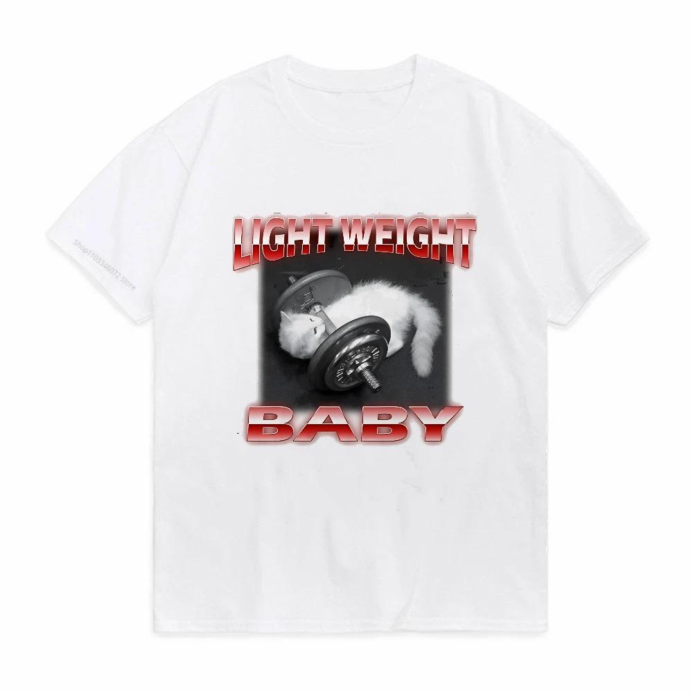 Funny Cute Cat Dumbbell Print Crew Neck Tshirt CasualLoose Short Sleeve Fashion Summer TShirtsTops Unisex Womens Clothing
