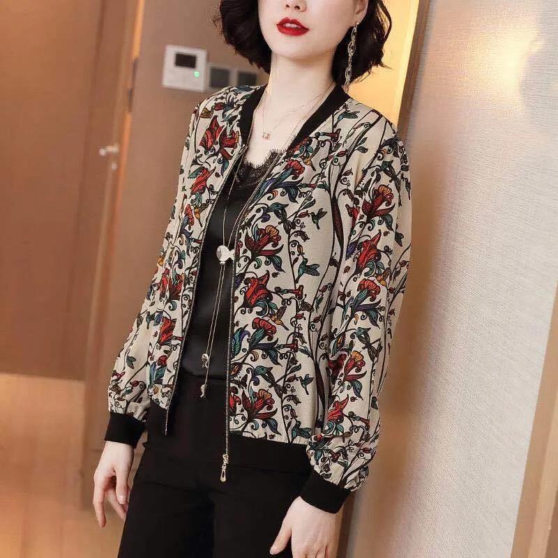 "Women's Summer Print Zip-Up Chiffon Cardigan: UV Protection & Cycling Sunscreen Top".